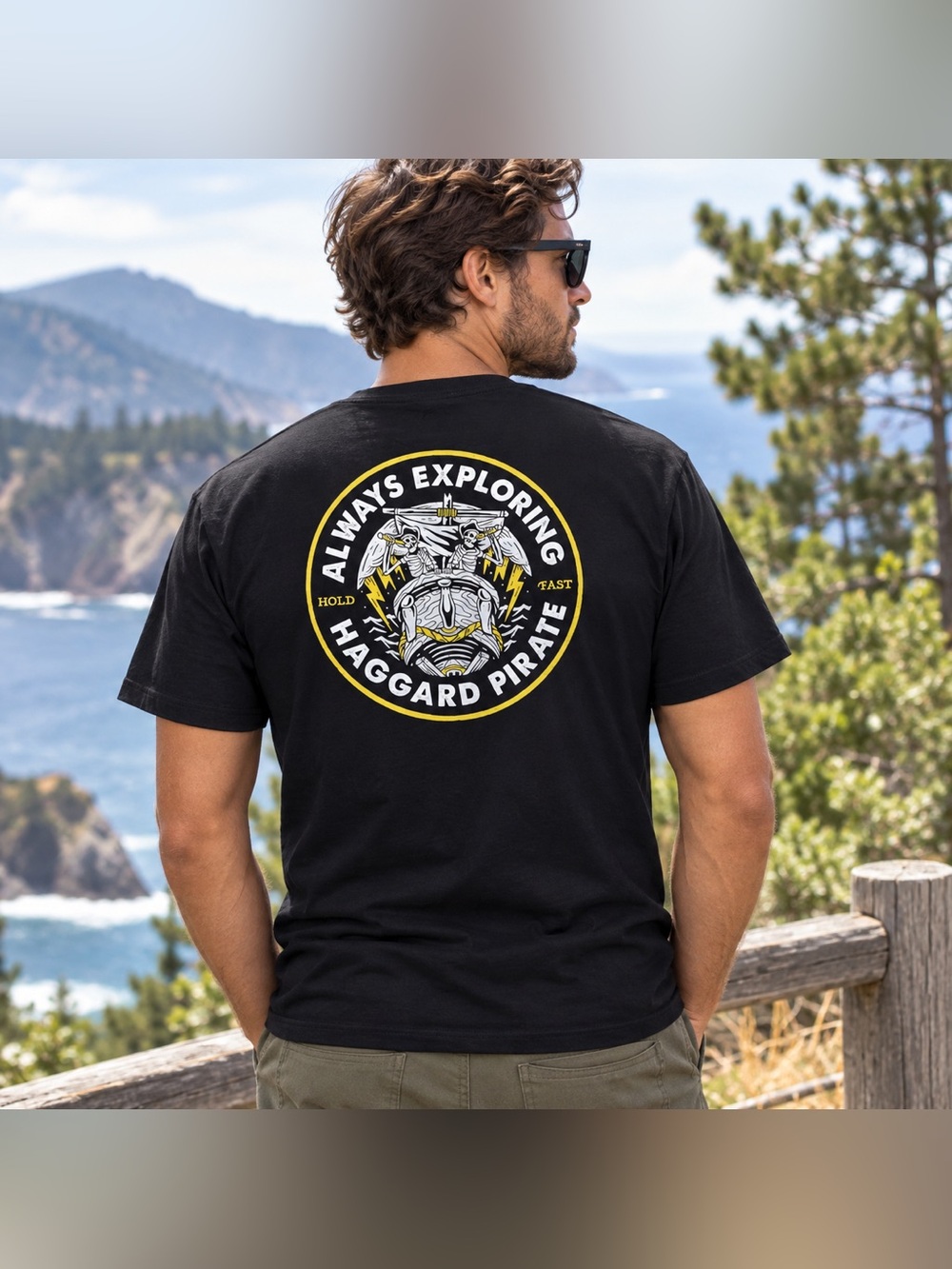 Haggard Pirate Exploring Tee Men’s XL Black Always Exploring Hold Fast NWT